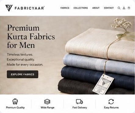 FabricYaar website homepage — premium kurta fabrics for men